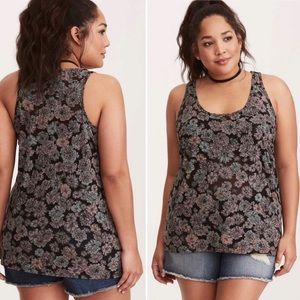 Torrid Sz 2 Floral Print Mesh Burnout Pocket Tank